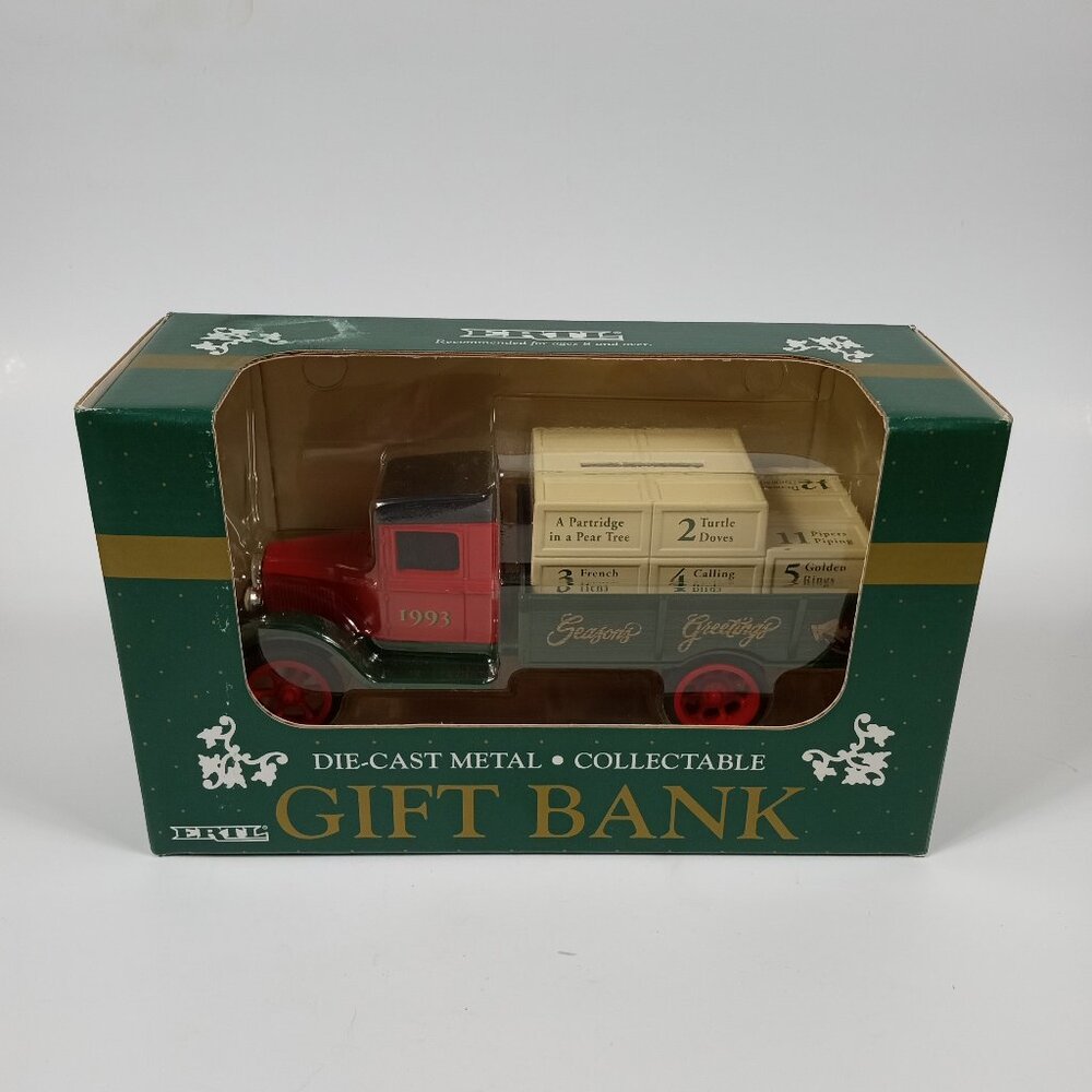 1993 Ertl Die Cast Metal Seasons Greetings Delivery Truck Piggy Bank